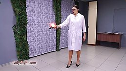 Superheroines are having an encounter in front of a kinky scientist who likes to watch