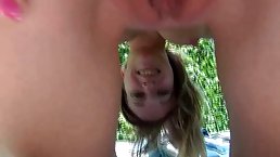 Petite German chick is having anal sex in a public place, in the middle of the day