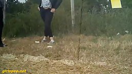 Many girls like to pee in the nature, even if someone is watching them while doing it