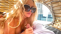 Curvaceous blonde milf with big boobs is sucking dick and getting fucked during the day
