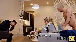 After giving a blowjob to her married lover, naughty blonde got fucked from the back