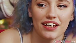 Chubby girl with big boobs and blue hair, Willow is toying her pussy and ass
