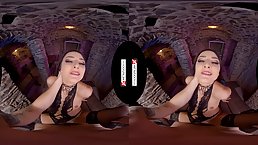 Insatiable brunette, Katy Rose is fucking a guy dressed up as Selene Gallio, because she likes X-Men