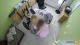 Desperate blonde would do anything to get the loan she needs, including having sex with her agent