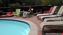 Leya Falcon is eagerly sucking a rock hard cock and getting fucked hard on the sunbed