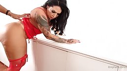 Monica Santhiago is wearing erotic, red lingerie while having sensual anal sex with her lover