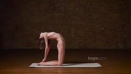 Slim teen brunette, Hannah is doing her yoga nude, because it feels so good like that