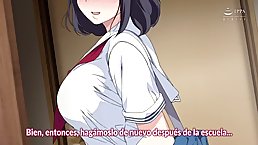 Cartoon brunette with big tits is moaning while getting fucked from behind, harder than ever before