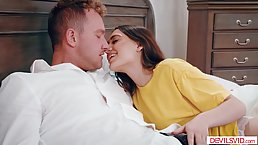 Petite teen brunette is having casual sex with her handsome employer and enjoying it a lot