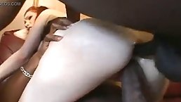 Red haired babe is about to have an interracial foursome and get doublefucked, until she cums