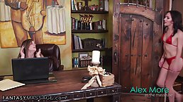 Two naughty girls from a shady massage parlor are having a casual threesome with a VIP client