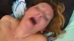 Chubby, German woman with big boobs is rubbing her pussy before riding a rock hard dick