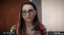 Instead of studying for exams, nerdy college girl is having hardcore sex and moaning while cumming