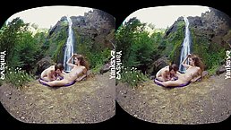 Jessica and her girlfriend are gently eating each othe rup in the nature, during the day