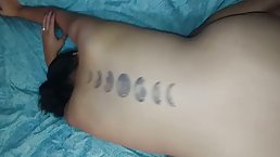 Plump, amateur brunette with big, natural tits is moaning while getting fucked from the back