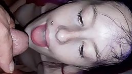 Lovely, amateur brunette is getting facefucked in a POV style, in the middle of the night
