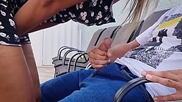 Ravishing blonde is giving a deep blowjob to a stranger, while waiting in the dentist's office