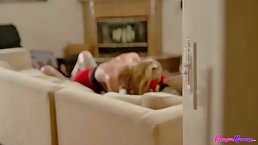 Two slutty babes invited a new neighbor to join them for a threesome, in the bedroom