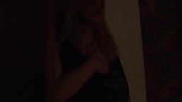 Mature blonde is wearing erotic, black stockings while getting fucked in a doggy- style position