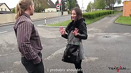 Slutty brunette got into a stranger's car and enjoyed sucking and riding his hard dick