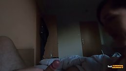Brunette with big boobs is getting fucked in a hotel room, in the middle of the night