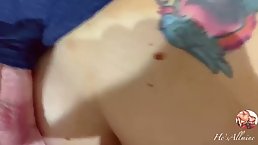 Big ass babe with a tattoo is getting nailed in a doggy- style position and enjoying it