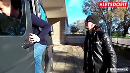 Czech blonde woman with big boobs is about to get fucked in the back of a van