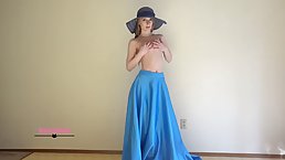 Slim babe is slowly taking off her clothes, while dancing in front of the camera