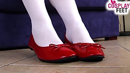 Brunette nurse is about to take off her socks and display her feet on cam