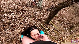 Cock loving brunette gave a blowjob to a random man and made him explode from pleasure