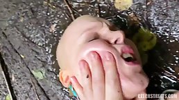 Bald chick is sucking a horny stranger's dick for free and getting fucked from the back
