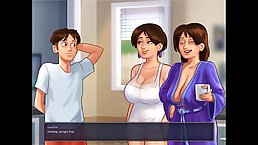 Cartoon brunette with big boobs is doing her best to make a guy fuck her brains out