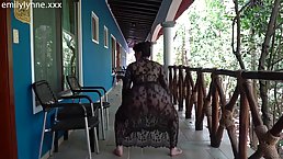 Big ass, amateur brunette, Haulemily Lynne is posing and teasing in front of the camera