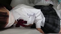 Japanese brunette, Gachi is sucking her lover's big dick and getting fucked from the back