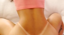 Curvaceous brunette with a nice butt and tan linesis getting fucked from the back