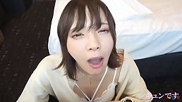 Sweet, Japanese girl, Kawaii is sucking a rock hard dick while kneeling on the floor
