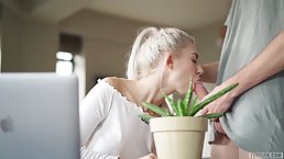 Adorable blonde babe is getting fucked from the back, during a zoom meeting and enjoying the feeling