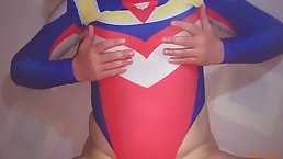 Horny babe is wearing her favorite superhero costume while getting stuffed with a rock hard cock