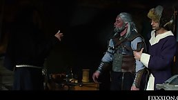 Blindfolded bald man is fucking Kira Queen in the middle of the night, in her house