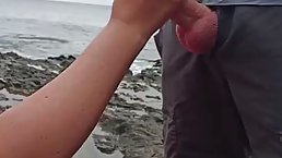 Slutty woman gave a deep blowjob to a horny stranger, while they were alone on the beach