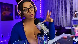 Busty brunette is posing and teasing in front of the camera in the middle of the night