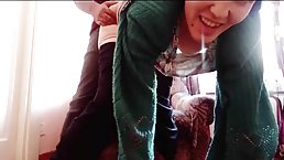 Horny, amateur bunette with hairy pussy is getting fucked in the middle of the day