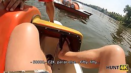 Naughty brunette is fucking a stranger in front of her boyfriend and enjoying it a lot