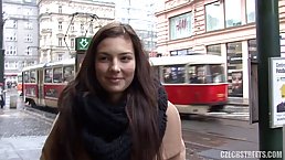 Lovely Czech brunette, Katerina Honza got some money from a stranger to get fucked hard