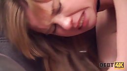 Slim teen is sucking dick and getting fucked from the back to pay off some debts