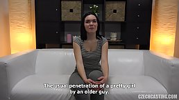 Dirty minded, amateur brunette with big tits is getting fucked from the back, on the couch