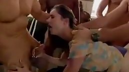 Hot babe is getting gangbanged all day long and enjoying it more than she expected