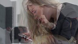 Hot sluts are having a casual threesome with a handsome friend, while his girlfriend is working