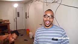 Barely legal, Blasian slut is eagerly sucking big, black cocks while kneeling on the floor