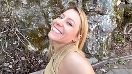 German blonde, Nikki is kneeling in front of her lover while sucking his rock hard cock